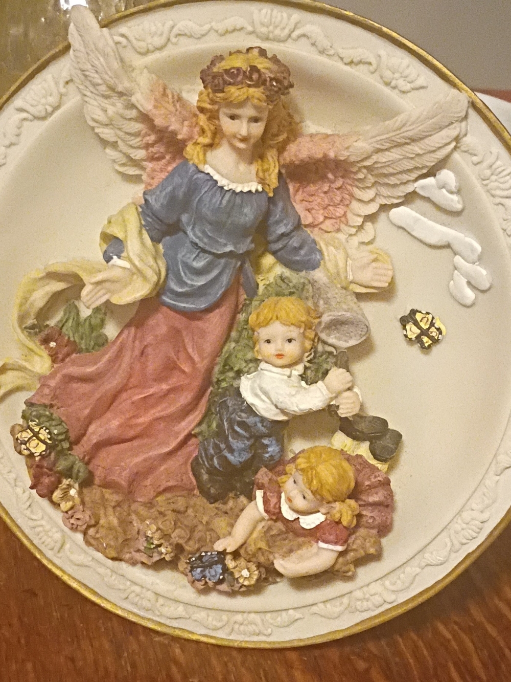 Angel Guardian Figurine Plate - Pink, Blue, Cream